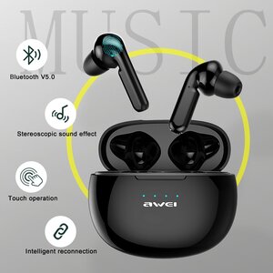 AWEI earphones με θήκη φόρτισης T15, True Wireless, μαύρα - Image 2