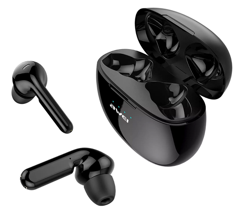 AWEI earphones με θήκη φόρτισης T15, True Wireless, μαύρα