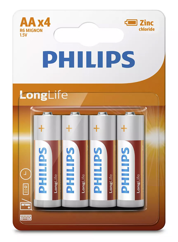 PHILIPS LongLife Zinq chloride μπαταρίες R6L4B/10 AA R6 Mignon, 4τμχ