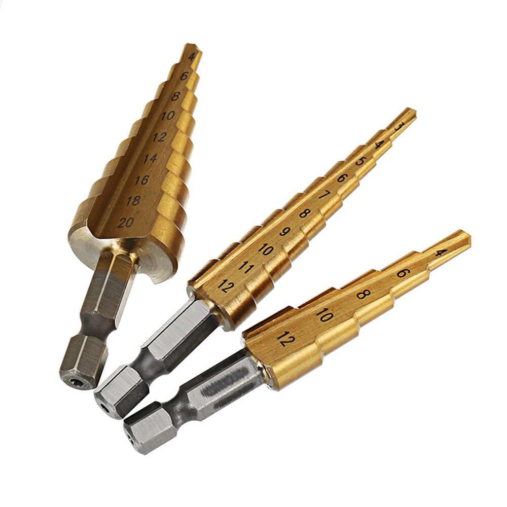 Drillpro 3Pcs 1/4 Inch Hex Shank HSS Titanium Coated Step Drill Bit Set 3-12/4-12/4-20mm - Image 2