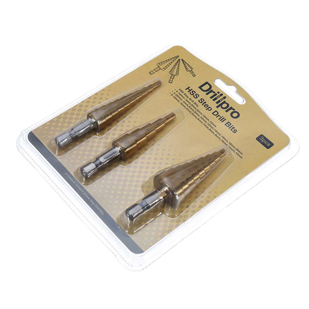Drillpro 3Pcs 1/4 Inch Hex Shank HSS Titanium Coated Step Drill Bit Set 3-12/4-12/4-20mm - Image 3