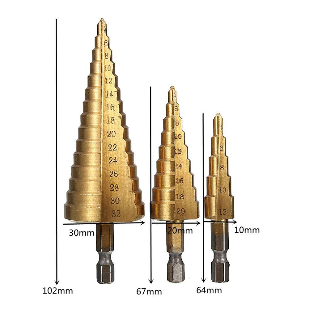 Drillpro 3pcs 4-12/20/32mm HSS Titanium - Image 2