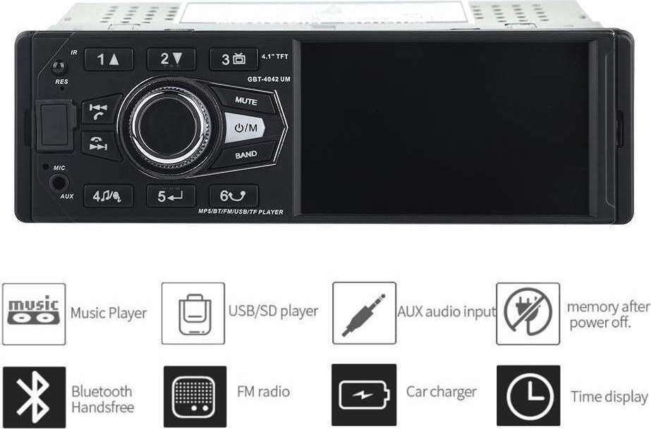 Ηχοσύστημα MP5 με TFT HD οθόνη 4.1″ με BT/USB/SD/AUX και χειριστήριο – GBT 4042UM