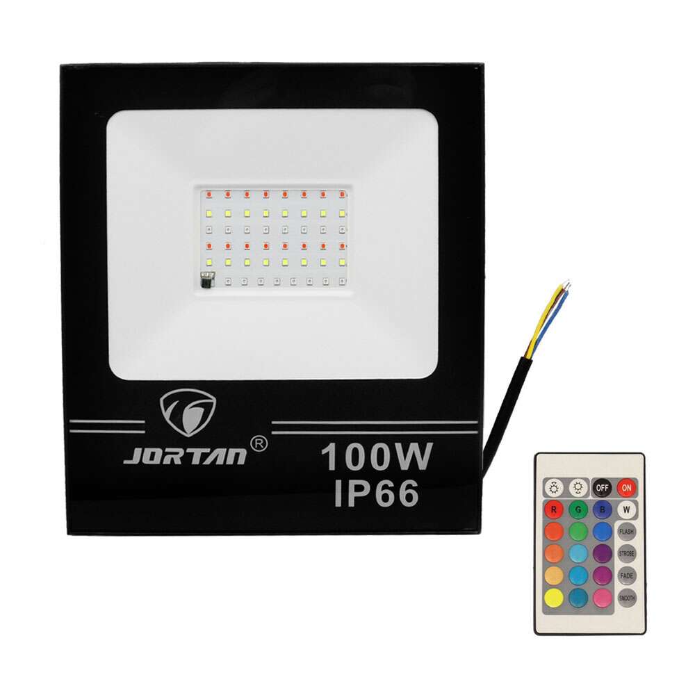 LED Αδιάβροχος Προβολέας 100W με Ασύρματο Τηλεχειριστήριο 48 SMD 4000LM 220V RGB IP66 JORTAN-TP100WRGB