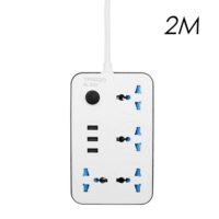 Πολύπριζο Ασφαλείας 4 Θέσεων EU/UK/US/CN με Διακόπτη, 3 Θύρες USB και Καλώδιο 2m 3000W Treqa PL-503-2M Λευκό