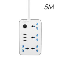 Πολύπριζο Ασφαλείας 4 Θέσεων EU/UK/US/CN με Διακόπτη, 3 Θύρες USB και Καλώδιο 5m 3000W Treqa PL-503-5M Λευκό