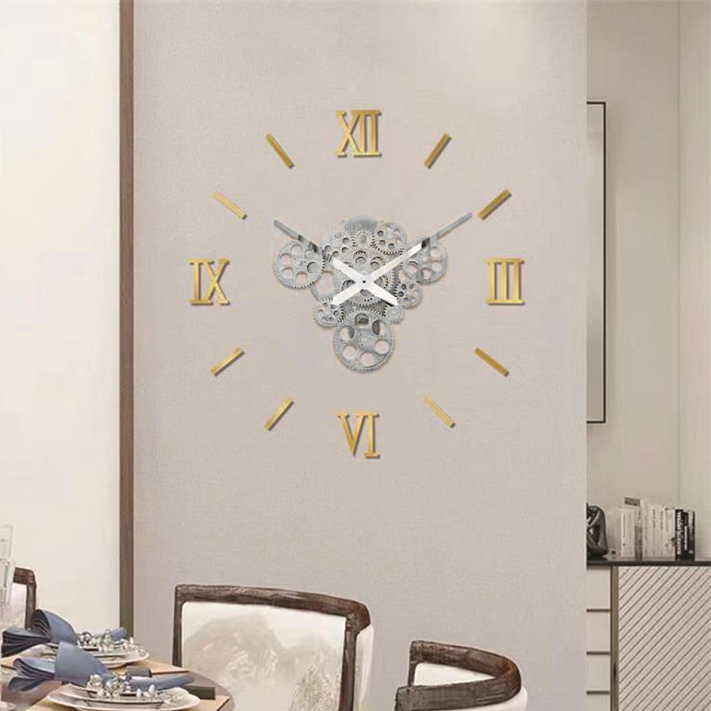 Ρολόι Τοίχου Αυτοκόλλητο 3D DIY 60-120cm ZH1743 Γκρι - Χρυσό