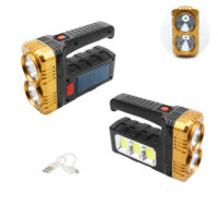 LED Ηλιακός Επαναφορτιζόμενος Διπλός Φακός XPE/COB USB 5V με 3 Λειτουργίες BL-7702B-COB