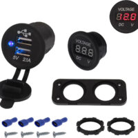 Σετ Βολτόμετρο 12V - 24V και USB Φορτιστής Διπλός με βάση πάνελ IP65 Κόκκινο W11851-1