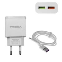Φορτιστής Ταχείας Φόρτισης με 2 Θύρες USB 3.1A και Καλώδιο USB Type-C 1m Treqa CH-631-TC Λευκό