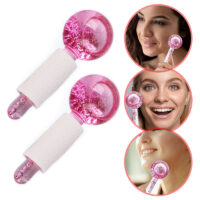 Κρυστάλλινες Σφαίρες για Μασάζ Προσώπου Cold-effect Facial Glass Globes 2 τμχ QL-007  Ροζ