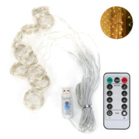 LED Λαμπάκια Κουρτίνα USB σε Σειρά 3mx3m με Θερμό Λευκό Φωτισμό - Ασημί Καλώδιο - 8 Λειτουργίες - Dimmable BX-017