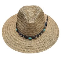 Καπέλο Ψαθόχαρτο Cowboy Δέρμα Τυρκουάζ Πέτρες ø36cm SummerTiempo 623347