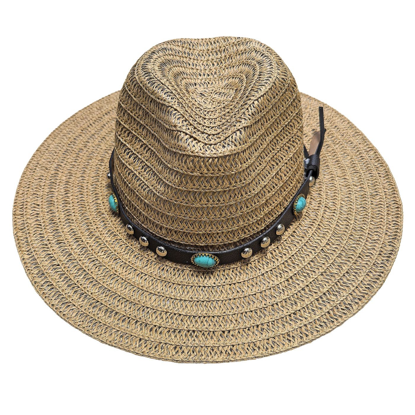 Καπέλο Ψαθόχαρτο Cowboy Δέρμα Τυρκουάζ Πέτρες ø36cm SummerTiempo 623347