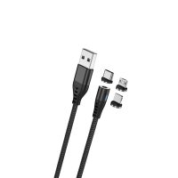 Maxlife Μαγνητικό καλώδιο MXUC-02 USB - Lightning + USB-C + microUSB 1,0 m 2A μαύρο νάιλον